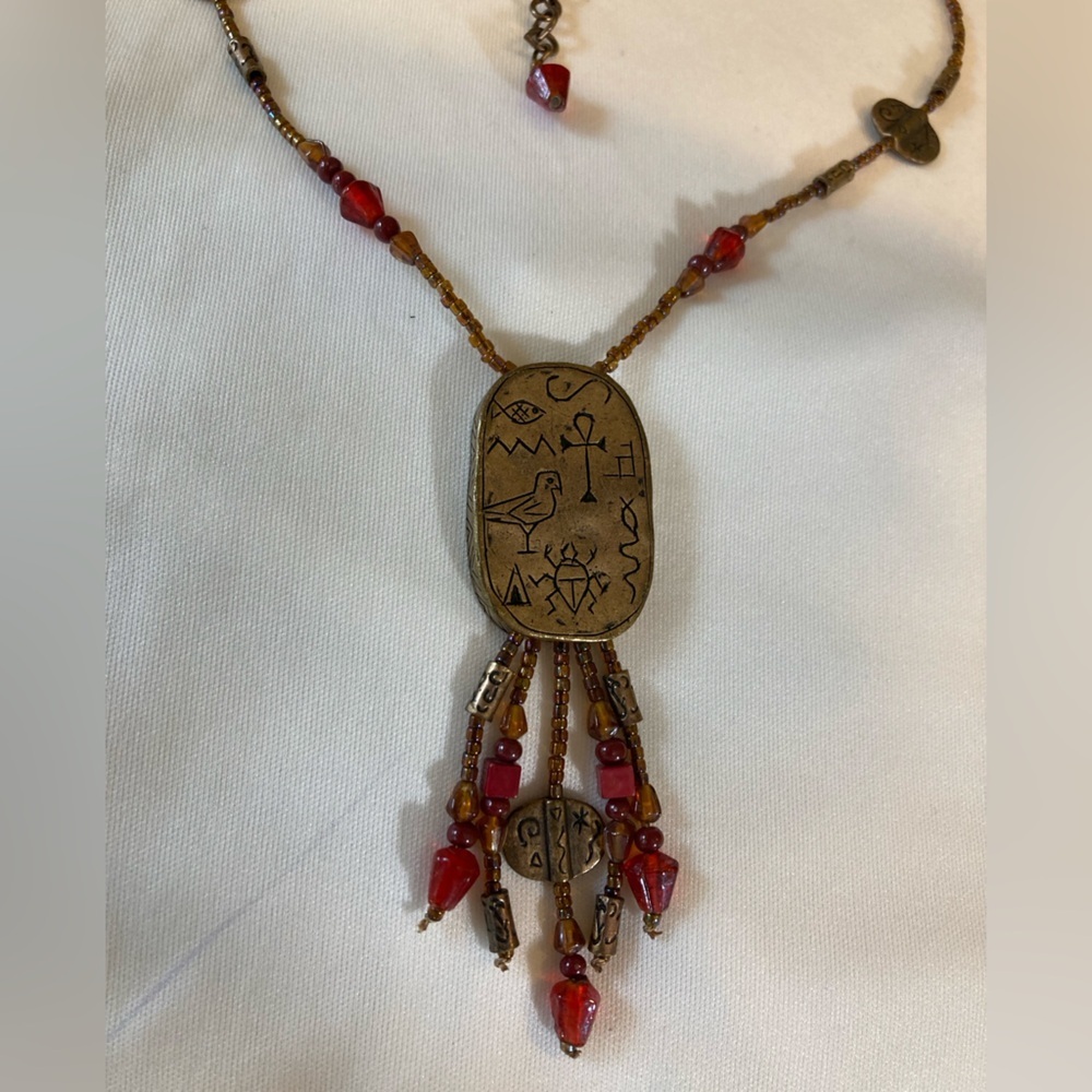 Chico’s‎ Red Beads Egyptian Hieroglyphics Necklace